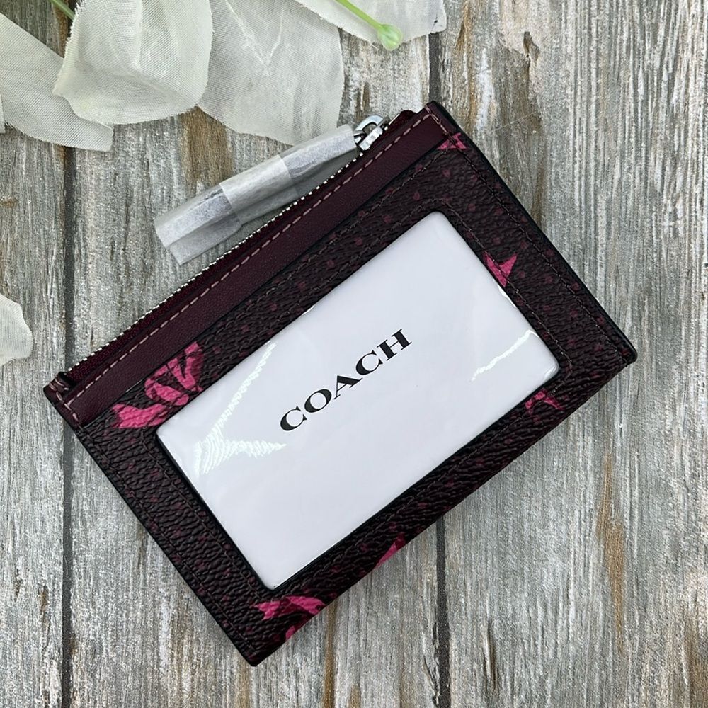 Coach Mini Skinny Id Case With Bow Print Wallet Bag Purse - Picture 5 of 8